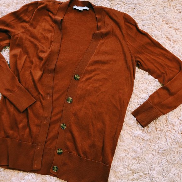 Ann Taylor LOFT Burnt Orange Button-Up Cardigan - Picture 1 of 7